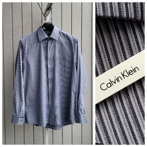 CK | TALL 16.5 36/37 Cotton EUC Men's Dress Shirt | Calvin Klein blue stripes